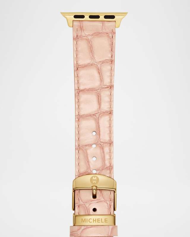 20mm Apple Watch Croco Pattern Leather Watch Strap, Ballet Pink